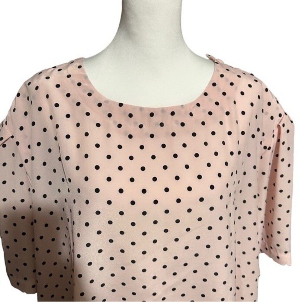 Maggie Barnes Womens Pink Black Polka Dot Blouse Plus Size 24W